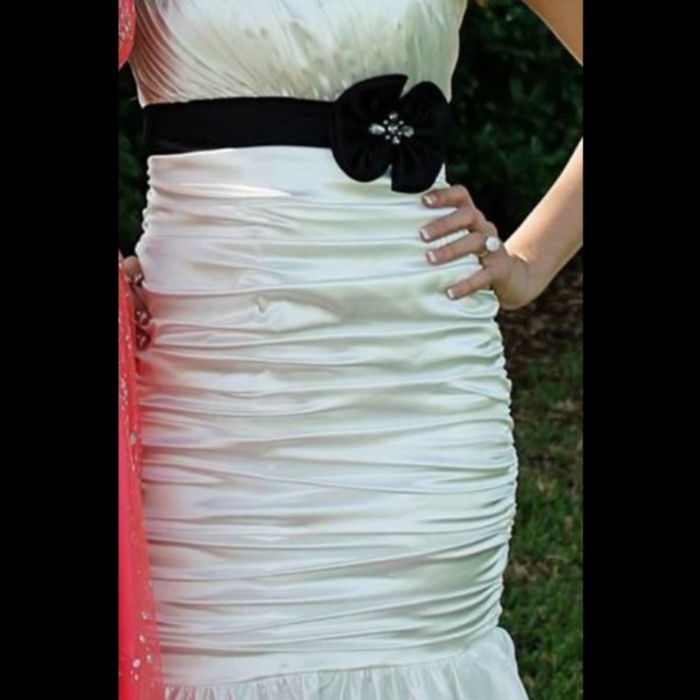 White Mermaid Dress with black sash